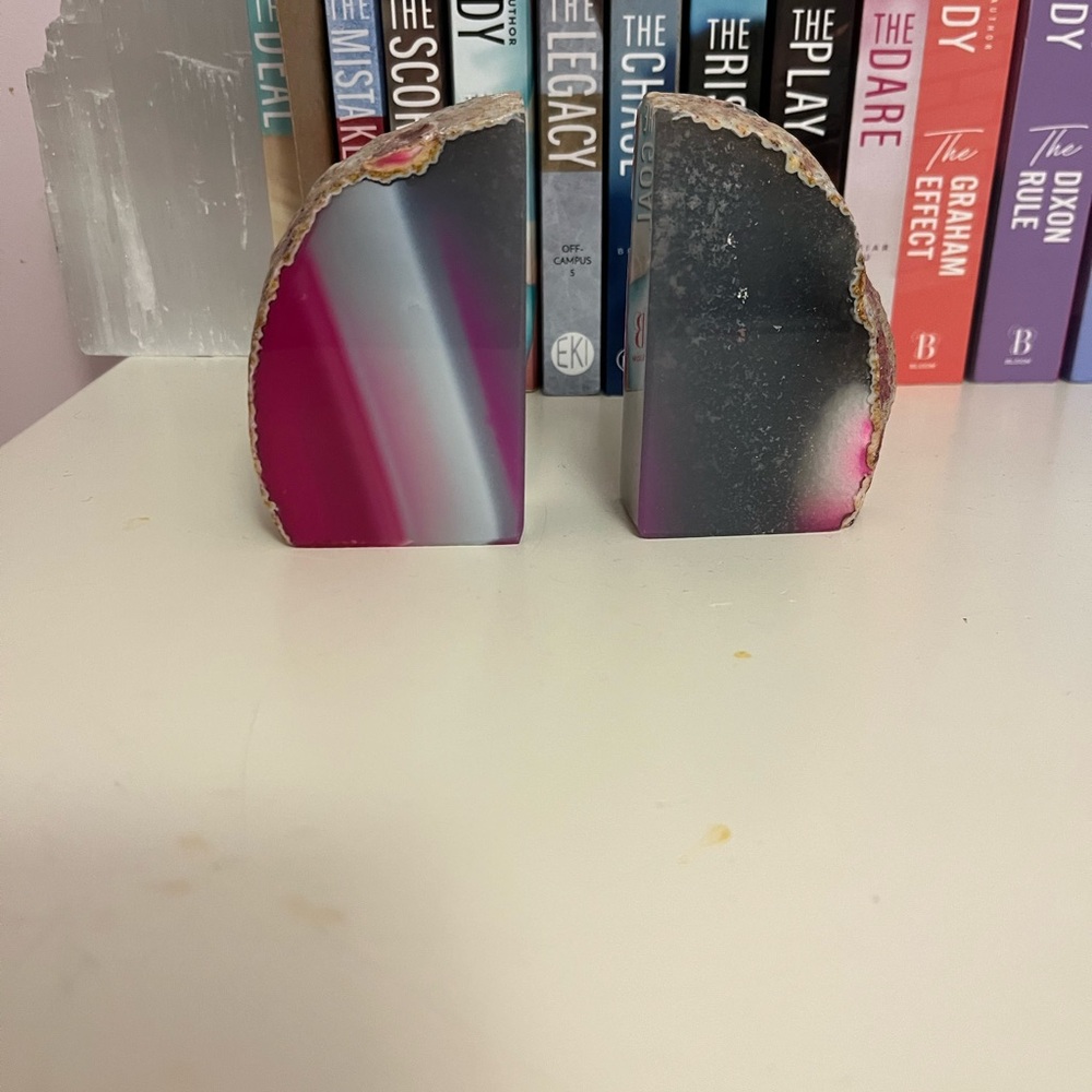 Pink and Black Agate Bookends